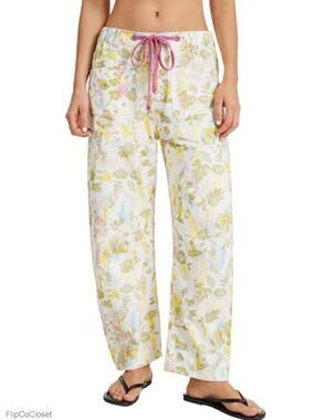 Womens Floral Print Baggy Barrel Jeans Mid Rise Wide Leg Denim Pants